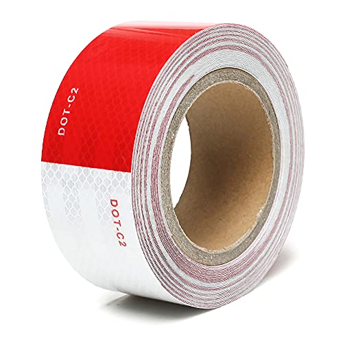 Harciety Reflective Safety Tape Outdoor, DOT-C2 Reflector Tape 2in x 32ft Red/White Reflective Tape for Trailers Cars Trucks High Visibility Conspicuity Tape
