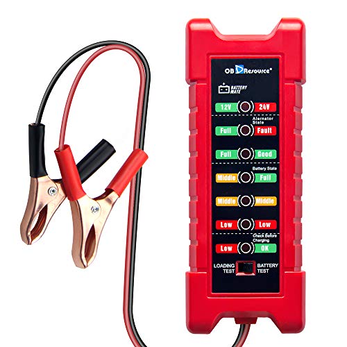 2in1 Car Battery Tester 12V 24V Battery Load Tester for Trucks Cars, Test Battery Condition & Alternator Charging System Analyzer with LED Indication