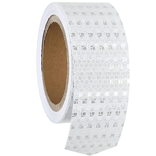 Harciety White Reflective Tape, 2In x 32Ft Industrial Marking Reflector Tape, Hazard Caution Reflection Strip Self Adhesive Safety Tape for Vehicles, Trailers, Boats, School Bus Sticker