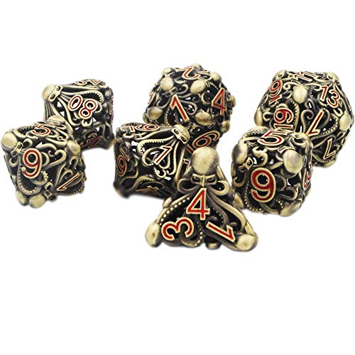 DND Metal Dice Set Hollow Mind Flayer Octopus 7-Die Bronze Set for Call of Cthulhu, Dungeons and Dragons – DNDWoW (HZAR)