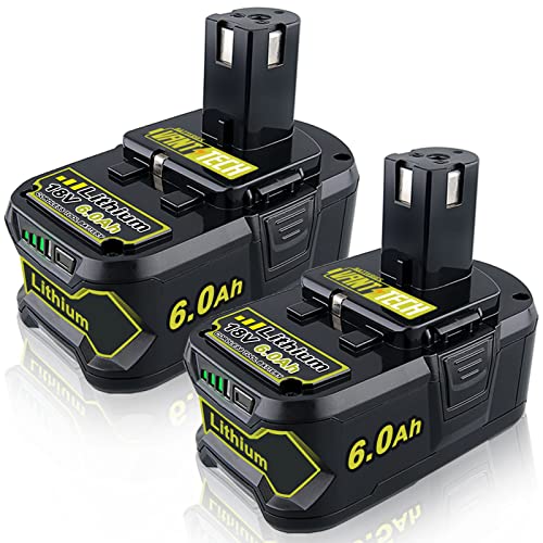 VANTTECH 2Pack P108 18V 6.0Ah Lithium Replacement Battery for Ryobi 18V Battery P102 P103 P104 P105 P107 P108 P109 Compatible for Ryobi 18V Cordless Tools