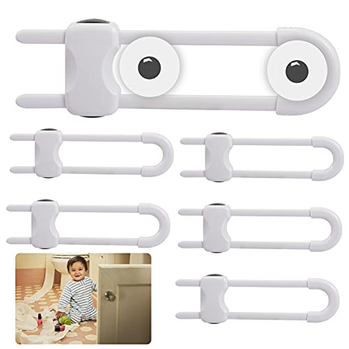 6 Pack U-Shaped Sliding Cabinet Locks- Multifunctional Child Safety Latch Lock Adjustable Baby Proofing Latches for Home Cabinets Cupboard Fridge Doors Windows Knobs and Handles (White)