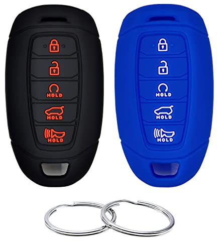 REPROTECTING Silicone Rubber Key Fob Cover Compatible with 2017-2020 Hyundai Palisade Kona Veloster i30 Ix35 Solaris Azera Grandeur Ig 95440-S8010 TQ8-FOB-4F29(Keyless Push Start 5 Button)