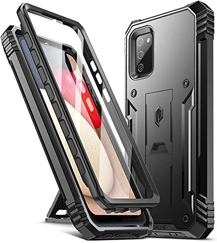 Poetic Revolution Series Case for Samsung Galaxy A02S, Full-Body Rugged Dual-Layer Shockproof Protective Cover with Kickstand and Built-in-Screen Protector, Black