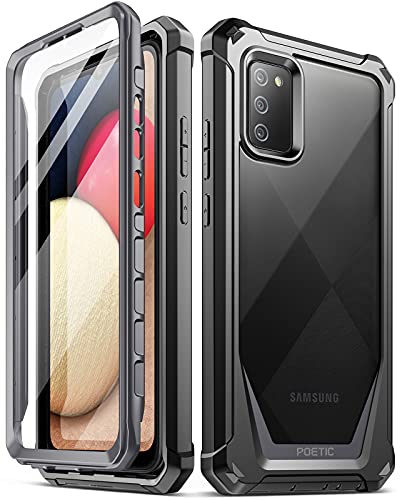 Poetic Guardian Series Case Designed for Samsung Galaxy A02S, Full-Body Hybrid Shockproof Bumper Clear Protective Cover Case, Built-in Screen Protector, Black/Clear