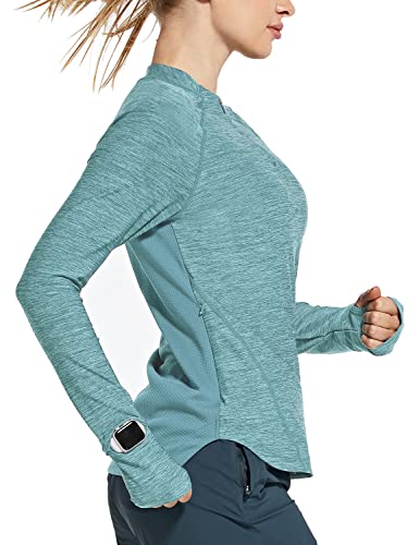 BALEAF Women’s Running Shirts Quick Dry Lightweight Long Sleeve Pullover UPF50+ Moisture Wicking Hiking Light Blue Size XL