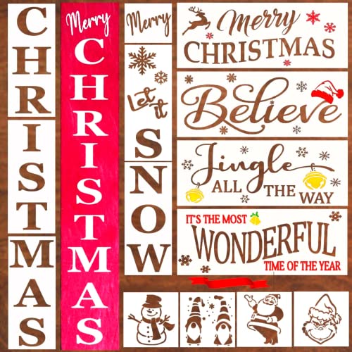 Christmas Stencils for Painting on Wood Reusable – Vertical Christmas and Let It Snow Sign – Large Holiday Stencils for Crafts, Merry Christmas Stencil and a Believe Stencil, Christmas Craft Supplies
