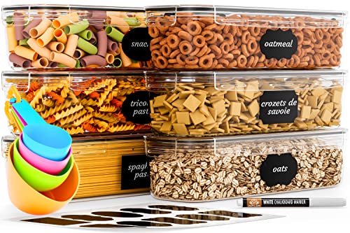 Chef’s Path Airtight Food Storage Container Set (Set of 6) – Ideal for Pasta, Spaghetti & Noodles – Pasta Containers for Kitchen Organization and Storage – Plastic Canisters with Durable Lids