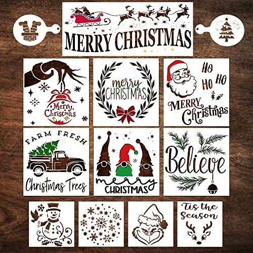 Large Christmas Stencils – Stencils for Painting on Wood Reusable – Stencil Set Includes Gnomes, Believe, & Snowflakes – Holiday Stencils for Wood Signs, Canvas, Windows, Cookies, Art & DIY Crafts