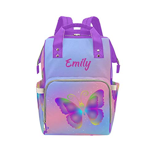 Personalized Colorful Butterfly Diaper Bag with Name Nappy Bags Casual Daypack Waterproof Mummy Backpack for Mom Girl