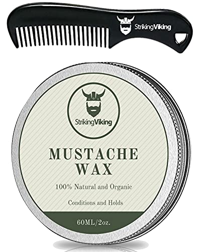 Striking Viking Mustache Wax and Comb Kit – Beard and Moustache Wax for Men with Strong Hold Natural Beeswax – Helps Tame, Style, and Condition Facial Hair, Vanilla
