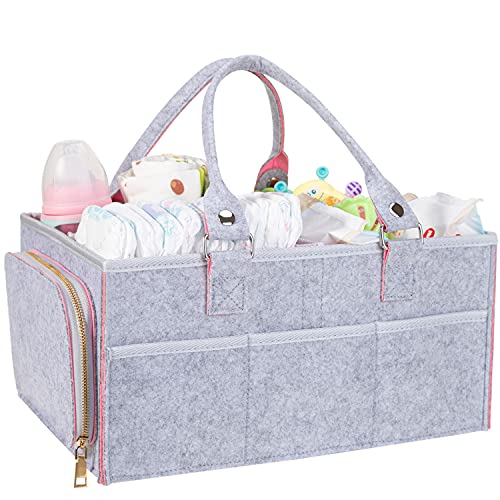 Sawpy Baby Diaper Caddy Organizer, Portable Baby Diaper Storage Basket for Changing Table and Car, Nursery Storage Bin for Diapers, Wipes and Toys, Baby Shower Gifts(Ship from USA)