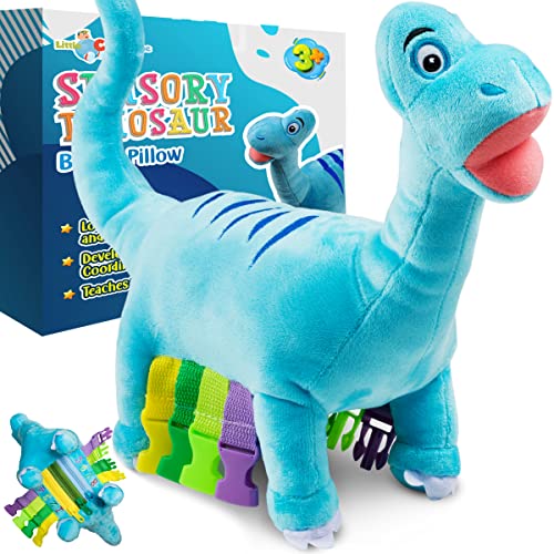 Little Chubby One Sensory Dinosaur Buckle Pillow – 11 Inch – Learning Activity Toy – Educational Toy Helps Develop Motor Skills Problem Solving Color and Number Recognition Ideal for Travel Great Gift