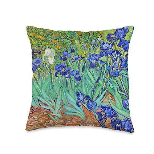 Van Gogh Fine Art Museum Accents Vincent Van Gogh Irises Blue and Green Garden Art Accent Throw Pillow, 16×16, Multicolor
