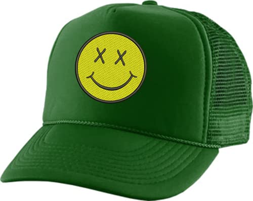 ALLNTRENDS Adult Trucker Hat Smiley Face Embroidered Baseball Cap Adjustable Snapback (Dark Green)