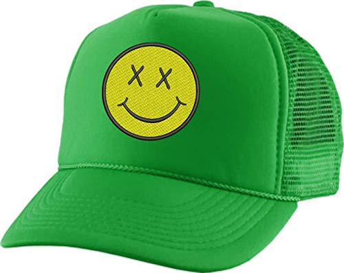 ALLNTRENDS Adult Trucker Hat Smiley Face Embroidered Baseball Cap Adjustable Snapback (Kelly Green)