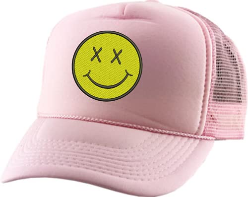 ALLNTRENDS Adult Trucker Hat Smiley Face Embroidered Baseball Cap Adjustable Snapback (Pink)