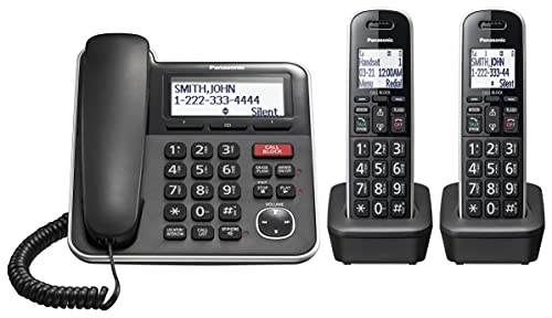 Panasonic Expandable Corded/Cordless Phone System with Answering Machine and One Touch Call Blocking – 2 Handsets – KX-TGB852B (Black)