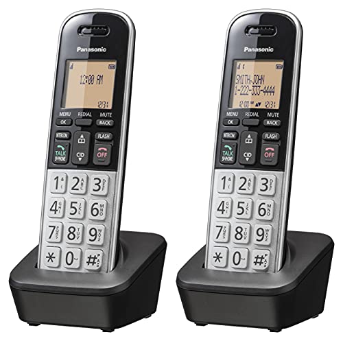 Panasonic Compact Cordless Phone with DECT 6.0, 1.6″ Amber LCD and Illuminated HS Keypad, Call Block, Caller ID, Multiple Display Languages – 2 Handset – KX-TGB812S (Black/Silver)