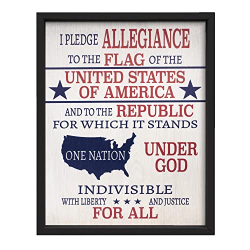 JennyGems Pledge of Allegiance, 12.5×15.5 Inch Framed Wooden Patriotic Sign, Patriotic Signs, Americana Home Accent, Patriotic Decor Wood Sign, Made in USA