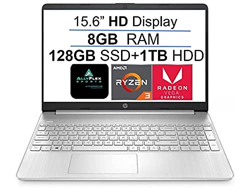 Newest HP 15 15.6″ HD Display Laptop Computer, AMD Ryzen 3 3250U(up to 3.5GHz, Beat i3-8130U), 8GB DDR4 RAM, 128GB SSD+1TB HDD, WiFi, Bluetooth, HDMI, Webcam, Remote Work, Win 10 S, AllyFlex MP