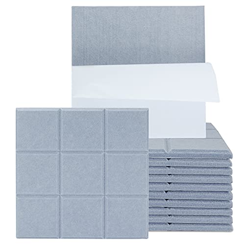 TroyStudio Thickened Acoustic Panels Self-adhesive – 12 x 12 x 0.5 Inches 12 Pack Sound Absorbing (Grid, Water Gray)