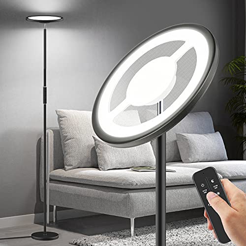 RGBW LED Floor Lamps for Living Room with Stepless Color Temperature, Dimmable Color changing Torchiere Black Standing Lamp, Bright Tall Lamp with 180°Rotage Lamp Head, Bedroom Lamps for Reading, 24W