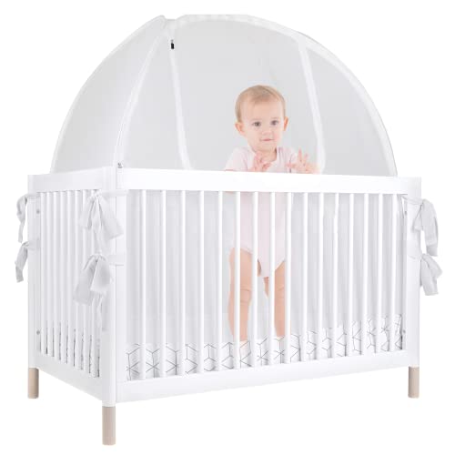 Pro Baby Safety Premium Pop Up Crib Tent, Crib Cover to Keep Baby from Climbing Out, Falls and Mosquito Bites, Safety Net, Canopy Netting Cover – Sturdy & Stylish Infant Crib Topper, Mosquito Net