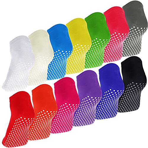 Geyoga 13 Pairs Non Skid Sticky Grippers Socks Sports Yoga Ballet Barre Non Slip Socks for Kids Women Men (Bright Colors)