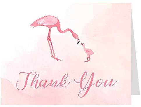 The Invite Lady Flamingo Thank You Cards Baby Shower Folding Thank You Notes Bridal Shower Birthday Party Pink Girls It’s A Girl Mommy and Me Flamingo Watercolor Thanks Sprinkle (24 count)