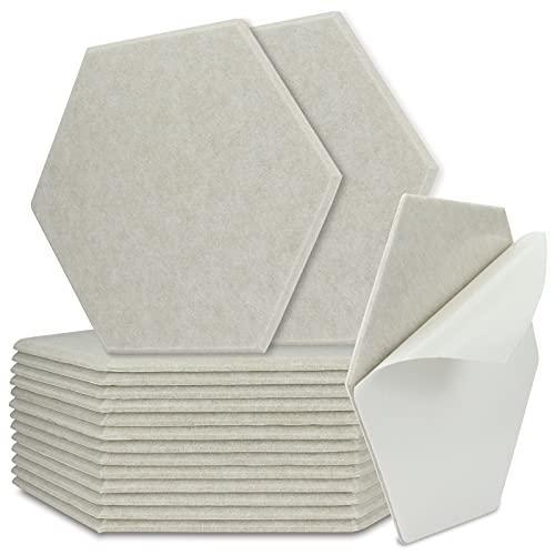 BXI Sound Absorber – 16 Pack Self-adhesive 14.2 X 12.3 X 0.4 Inches Acoustic Absorption Panels, Hexagon Sound Absorbing Panels for Wall and Ceiling Acoustic Treatment (Shallow Camel)