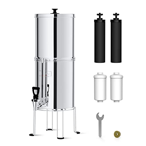 Waterdrop Gravity-fed Water Filter System, NSF/ANSI 372 Certification, 2.25G Stainless-Steel System with 4 Filters, Metal Water Level Spigot and Stand, Reduces Chlorine-King Tank Series, WD-TK-FS