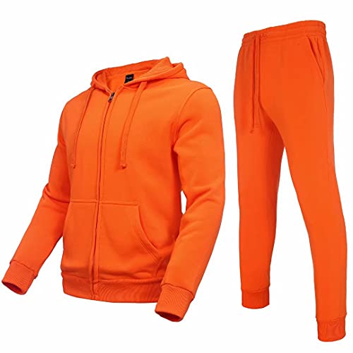 Zusmen Tracksuit Mens, Casual Long Sleeve Full-Zip Running Sweatsuit Sets , Track Jackets and Pants 2 Piece Outfit, Warm Jogging Sweat Suits for Men Orange XL