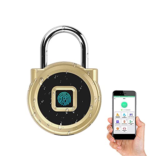eLinkSmart Gym Locker Padlock, Fingerprint or Remote Authorized Unlock, Unlock Record, Schedule, IP65 Waterproof, Security Keyless Smart Lock for School/Gym Locker, Backpack, Garden Cupboard, Gold
