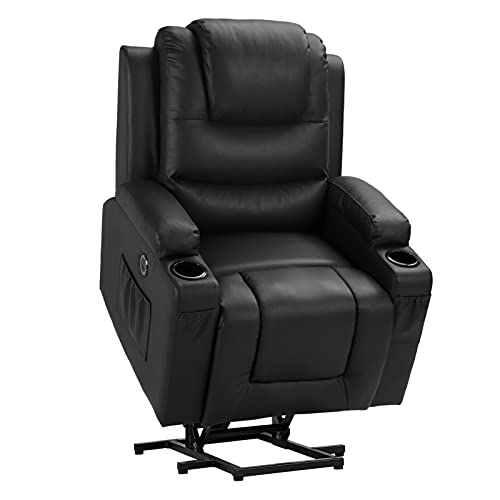 IPKIG Power Lift Recliner Chairs for Elderly with Massage and Heating, PU Leather Lift Recliner Chair for Living Room w/Cup Holders, USB Ports, Infinite Positions, Side Pockets, Lumbar Pillow(Black)