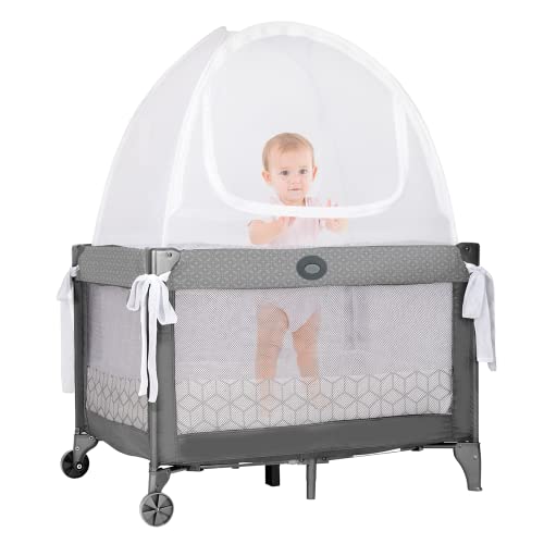 Crib Tent for Pack ‘N Play by Pro Baby Safety: Premium Mini Crib Netting Cover – See Through Mesh Mosquito Net – Stylish and Sturdy Unisex Infant Pop Up Tent -Protect Your Toddler from Falls and Bites