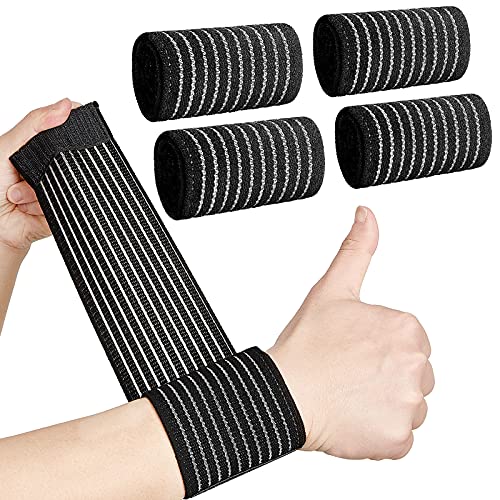 4 Pieces Carpal Tunnel Wrist Brace, Wrist Compression Strap, Hand Brace Wraps for Adult Working Out, Adjustable Wrist Strap, Breathable Wristband for Weightlifting, Tennis, and Fitness, Black