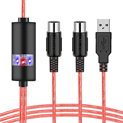 USB MIDI Cable-Upgrade Professional MIDI to USB in-Out Cable Adapter Converter Connect Piano Keyboard to PC/Laptop for Editing&Recording 2M(6.5FT) (Red)