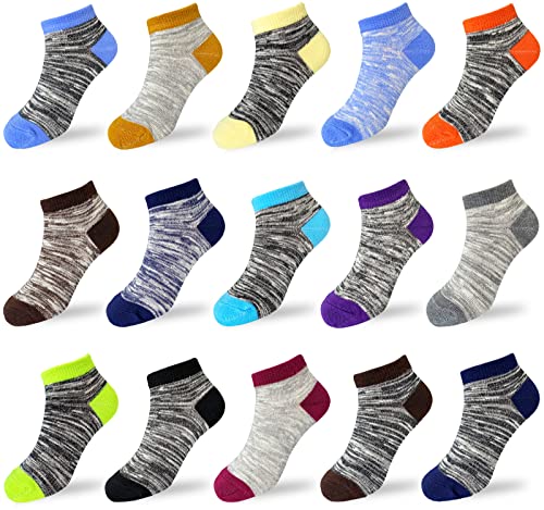 Tsmollyu boy socks 15 Pairs Kids’ Low Cut Socks Half Cushion Sport Ankle Athletic Socks for Boys Girls Size Age 2-8 Years(4-6 Years)