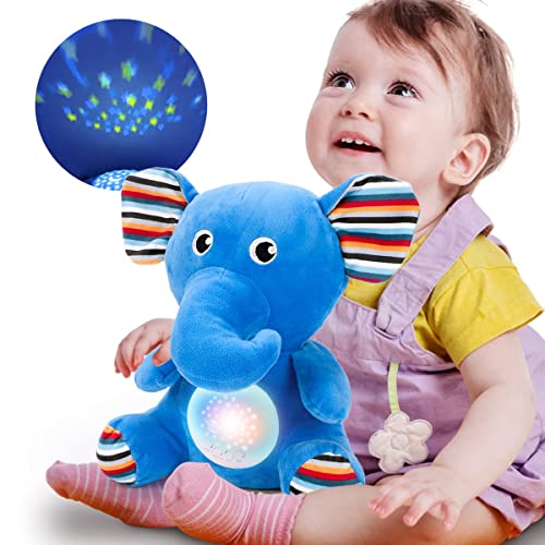 KaeKid Baby Sleep Soother White Noise Sound Machine, Color Star Projector Sleep Aid Night Light Stuffed Elephant Toy, Baby Soothing Plush Toys Volume Control for Newborns Infants Toddlers 0-12 Months
