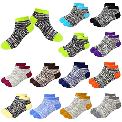 Jamegio Ankle Athletic Socks 12 Pairs Boys Socks Kids Toddler Half Cushion Low Cut socks for Boys Girls Size Age 2-8 Years(6-8T)