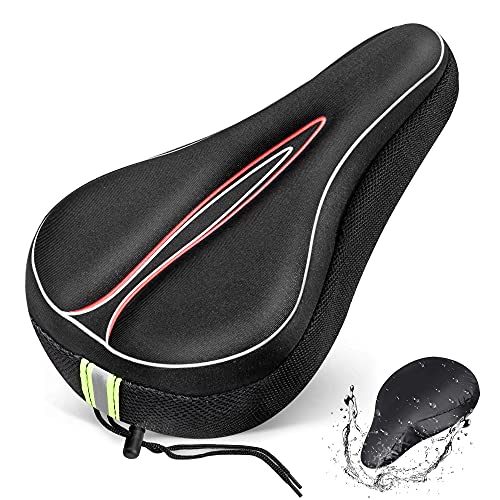 Gel Bike Seat Cushion, LOCADO Extra Soft Bicycle Seat Cushion for Women Men, Comfortable Exercise Bike Saddle Cushion Fits Cruiser, Stationary Bikes and Spinning Class, Waterproof Cover Included