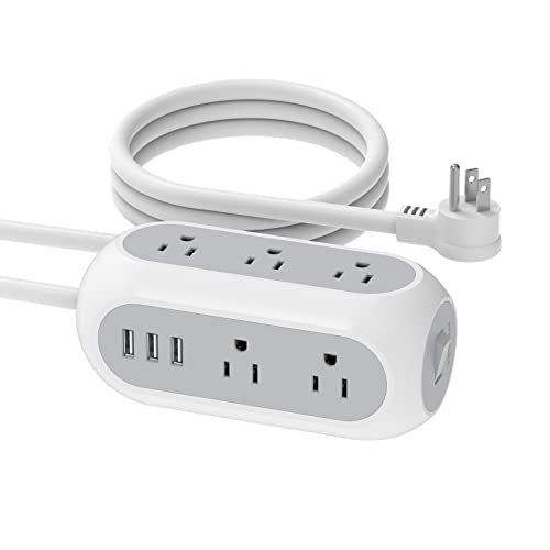 Surge Protector Power Strip with 3 USB, TESSAN Flat Plug Dorm Extension Cord with Multiple Outlets, Mountable 8 Widely Spaced Outlets, 6.5 Feet Desk Charging Station 1875W for Home, Office, Indoor