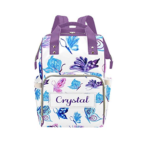 CUXWEOT Personalized Watercolor Butterfly Purple Diaper Bag Backpack with Name Custom Mommy Nursing Baby Bags Nappy Bag Casual Travel Daypack for Mom Girl Gifts