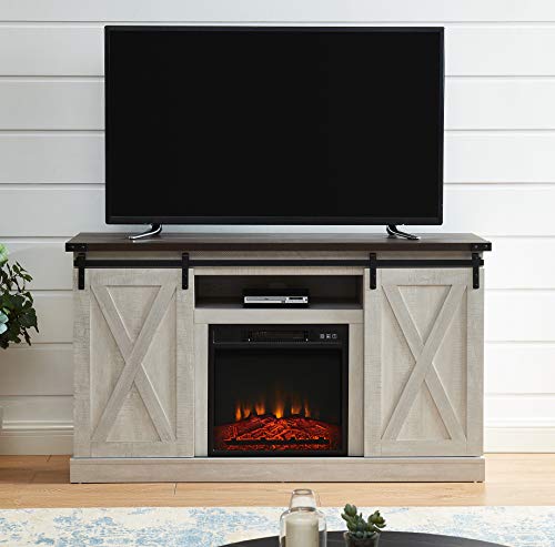 EDYO LIVING Sliding Barn Door Electric Fireplace TV Stand Console Entertainment Center for TVs up to 65″ Gray