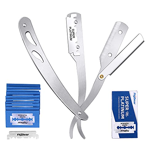 Aethland Professional Stainless Steel Barber Straight Edge Razor Safety for Men with 100 Pack Replacement Blades