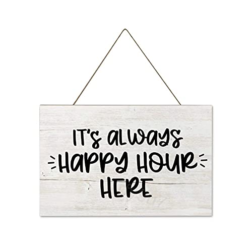 rfy9u7 Wooden Plaque Sign It’s Always Happy Hour Here Wall Hanging Art Rustic Home Entryway Kitchen Bathroom Decorations 10×16inch Coffee Sign Holiday Plaque Pets Lover Gifts