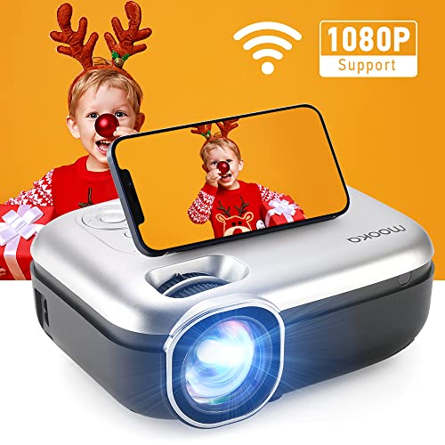MOOKA WiFi Projector, 1080P Full HD Supported 200″ Video Projector, 8000L Mini Projector, Movie Home Theater for TV Stick, Video Games, HDMI/USB/AUX/AV/PS4, iOS Android Smartphone Screen, Carrying Bag