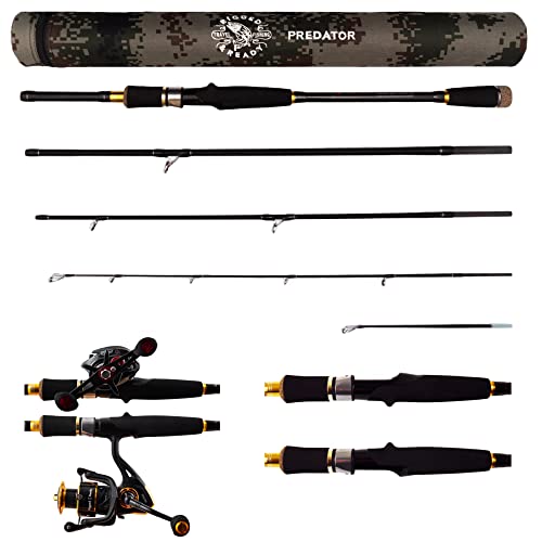 Predator Baitcaster and Spin Travel Fishing Rod in one. Micro Trigger for Baitcast and Spinning Fishing. 2 Tips, 7.2 + 6.4 ft, 0-2.8 oz