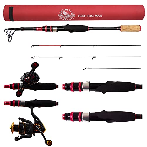 Spinning-Baitcast Telescopic Travel Fishing Rod. Unique Spin-Cast Micro Trigger. 7’ 10” + 6’ 10” Lengths. 3 Tips. 3 cast Weight. Max 1.75oz Bass Baitcasting Casting Cast